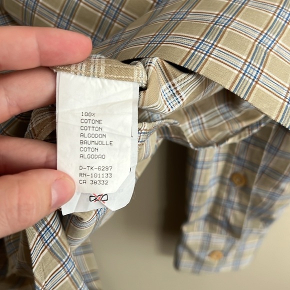 Ermenegildo Zegna Tan Blue Plaid Button Up Shirt with Pocket - Picture 5 of 8